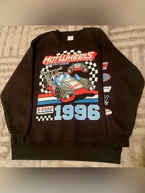 Adult XS Hot Wheels 1996 Graphic Crewneck Sweatshirt, Black